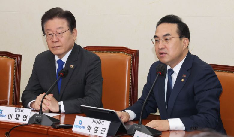 박홍근 더불어민주당 원내대표가 20일 국회에서 열린 최고위원회에서 발언하고 있다. [연합]