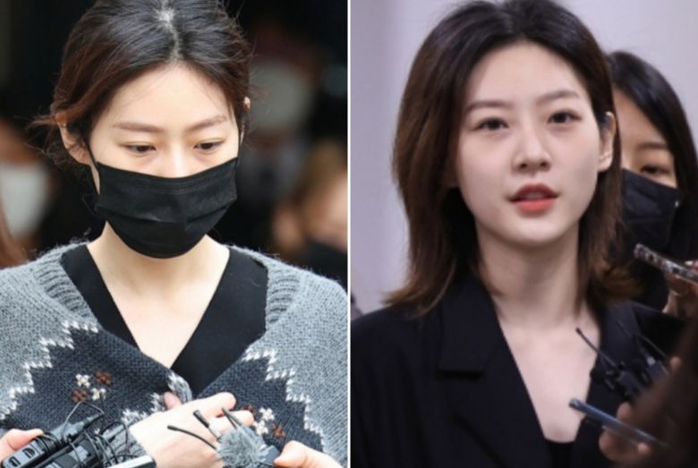 배우 김새론이 지난달 8일 오전 서울 서초구 서울중앙지법에서 열린 첫번째 1심 공판을 마친 뒤 건물을 나서고 있는 모습(왼쪽). 오른쪽 사진은 김새론이 5일 오전 서울 서초구 서울중앙지법에서 열린 1심 선고공판에 출석한 모습. [연합]