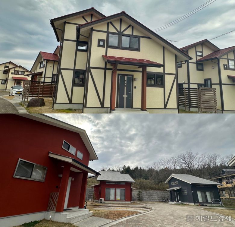 지난달 15일 찾은 '그린빌리지나기(Green Village Nagi)'(위)와 '파크사이드나기(Park Side Nagi)'의 모습. 각각 단독주택 12가구, 5가구로 구성된 임대주택으로 월 임대료가 5만엔(한화 약 50만원)이다. 신혜원 기자