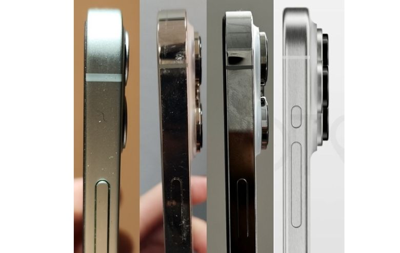 아이폰 카메라 돌출 정도 비교. 왼쪽부터 아이폰 12, 13, 14, 15(예상 이미지). [이영기 기자/20ki@]