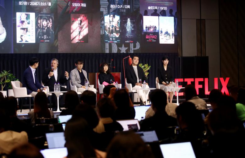 글로벌 동영상 온라인 서비스업체(OTT) 넷플릭스가 22일 오전 서울 종로구 포시즌스 호텔에서 '넷플릭스와 한국 콘텐츠 간담회'를 열었다. [연합]