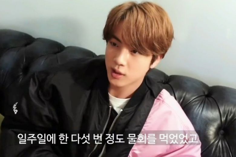 진이 입대 전 촬영해 지난 6월 방탄소년단 공식 유튜브 채널 'BANGTANTV'에 공개된 '[슈취타] EP.12 SUGA with 진'에서도 진이 좋아하는 물회가 등장했다. 진은 슈가의 물회를 좋아하는 이유가 뭐냐는 질문에 "맛있어요. 새콤하니 시원하고!"라고 대답했다.