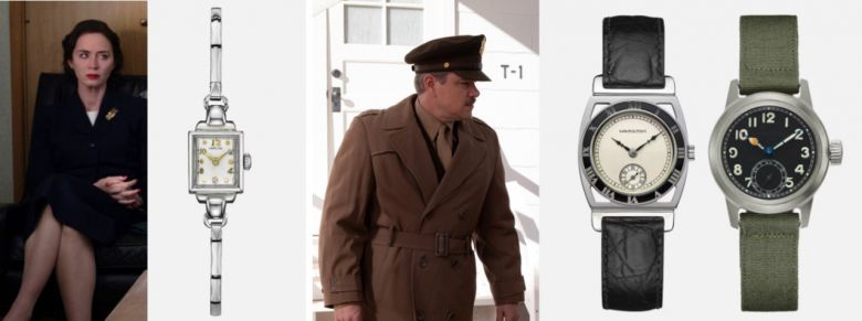 키티 오펜하이머 역의 에밀리 블런트가 착용한 ‘레이디 해밀턴 A-2’와 레슬리 그로브스 주니어 중장 역의 맷 데이먼이 착용한 ‘파이핑 록’, ‘밀리터리 오드넌스’ 모델. [파라마운트 픽쳐스ⓒ] [Hamilton ⓒ]