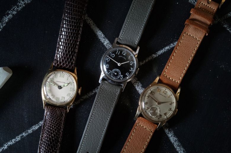 '오펜하이머' 영화 속 빈티지 해밀턴 시계. 왼쪽부터 차례로 쿠션 비(Cushion B), 렉싱턴(Lexington), 엔디콧(Endicott). [해밀턴]