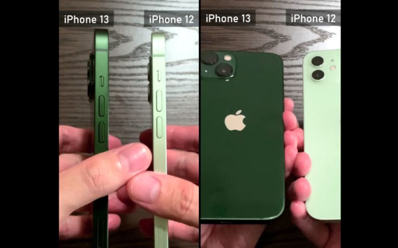 애플이 지난 2020년 출시한 녹색 버전의 ‘아이폰12’와 ‘아이폰13’. [유튜브 ‘Genny Box’]