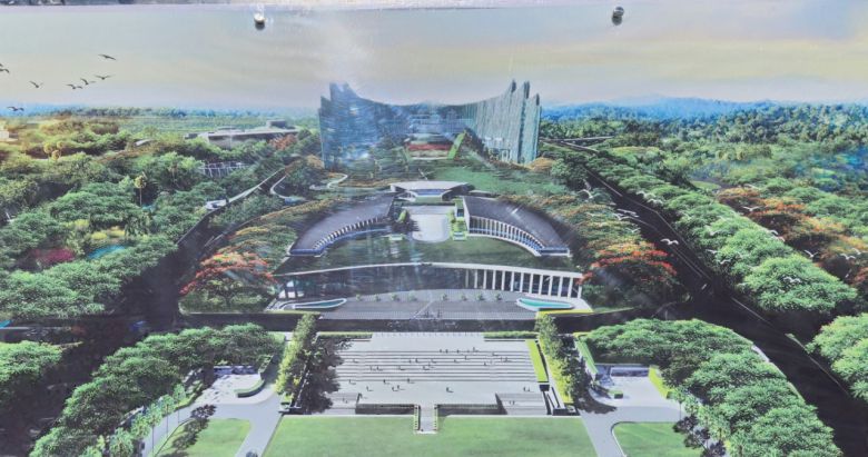 인도네시아 신수도 대통령궁 부지 전망대에 있는 대통령궁 조감도. [누산타라 공동 취재단]