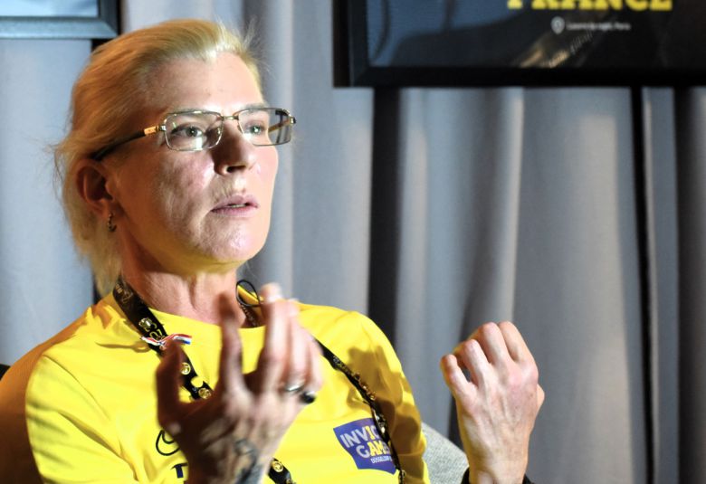 독일 뒤셀도르프에서 열린 '인빅터스 게임 2023'에 우크라이나 선수단으로 참가한 '타이라'(본명 율리야 파예우스카·Yuliia Paievska·54) 선수가 지난 16일(현지시간) 오후 대회 폐회식 직전 한국 취재진과 단독 인터뷰를 하고 있다.[뒤셀도르프(독일)/국가보훈부공동취재단]