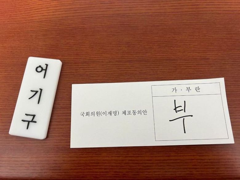 더불어민주당 어기구 의원 명패와 투표용지. [온라인 커뮤니티]