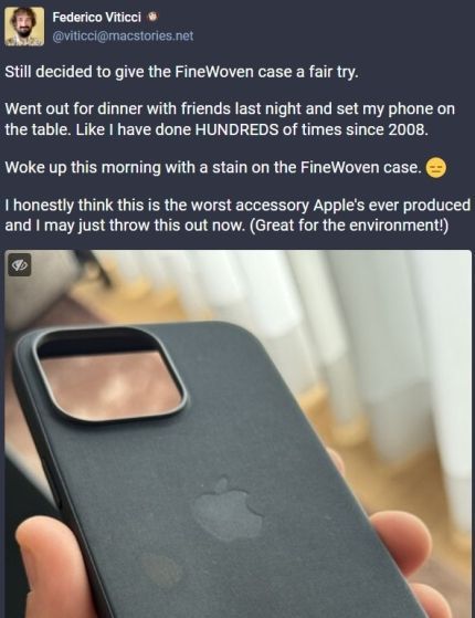 파인우븐에 얼룩이 찍혀 있다.[페데리코 비티치 블로그]