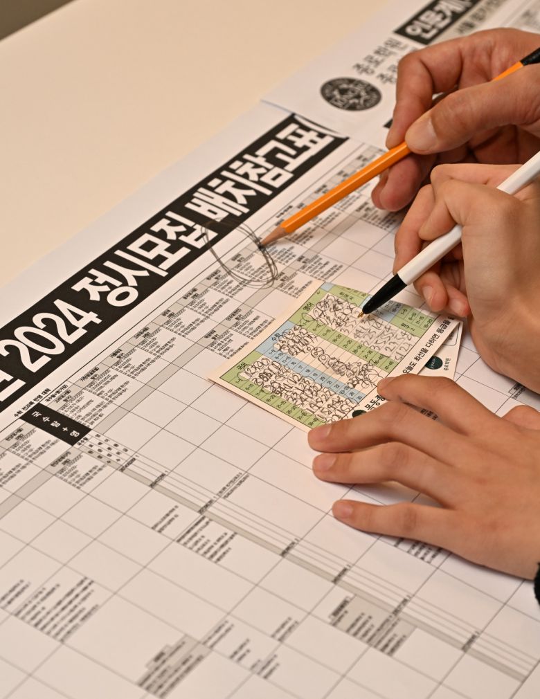 서울 양천구 목동종로학원에서 2024학년도 대학수학능력시험 응시생들이 선생님과 함께 가채점을 하고 있다. 임세준 기자