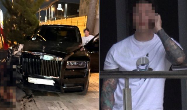지난해 8월2일 서울 강남구 압구정역에서 롤스로이스 운전자 신모(28) 씨가 인도로 돌진해 20대 여성을 들이받은 후 차에서 내리는 모습(왼쪽)과 다음 날 신씨가 서울 강남경찰서에서 조사받는 도중 밖에 나와 전화 통화를 하는 모습. 사진 일부는 임의로 모자이크 처리. [유튜브 채널 ‘카라큘라 탐정사무소’ 캡처]