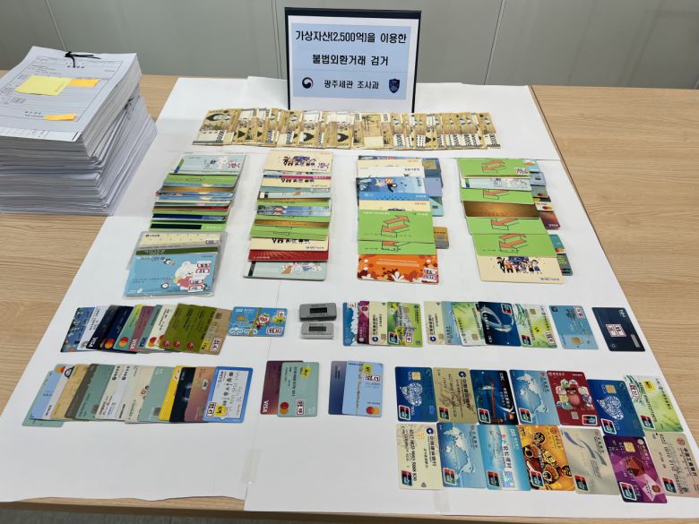 가상자산 환치기에 이용된 카드와 현금(자료제공: 관세청).