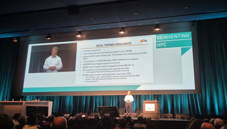 독일 함부르크에서 열리고 있는 ISC2024에서 전 세계 슈퍼컴퓨터 순위가 발표되고 있다.[KISTI 제공]