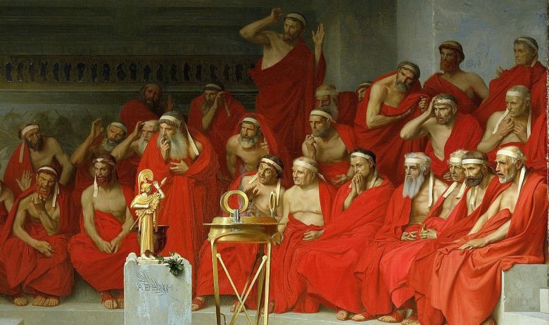 장 레옹 제롬, '법정의 프리네'(일부 확대), 1861, 캔버스에 유채, 80x128cm, 함부르크 미술관