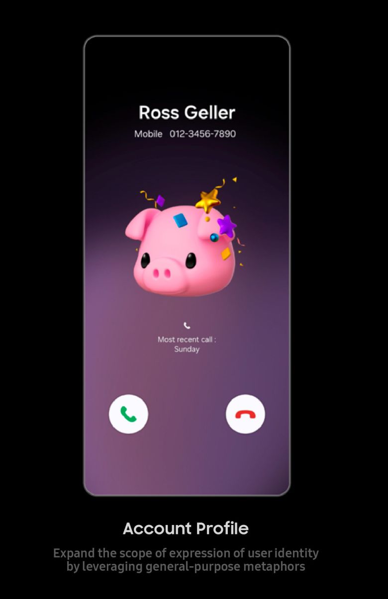 삼성전자가 탑재 검토 중인 ‘3D 라이브 이모티콘’의 통화 프로필 활용 모습. [‘이프 디자인 어워드’ 홈페이지 캡처]
