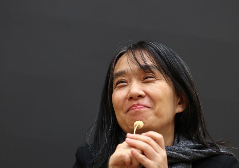 2024 노벨문학상 수상자인 한강 작가가 11일(현지시간) 스웨덴 스톡홀름의 한 출판사에서 기자간담회를 하고 있다. [연합]