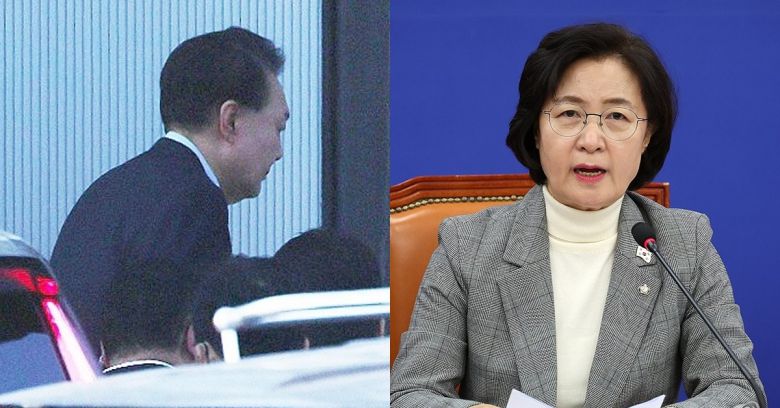 15일 공수처가 윤석열 대통령을 전격 체포한 가운데 추미애 더불어민주당 의원이   “추한 괴물의 본모습을 세상이 4년 만에 알아봤다”며 소회를 밝혔다. [연합]