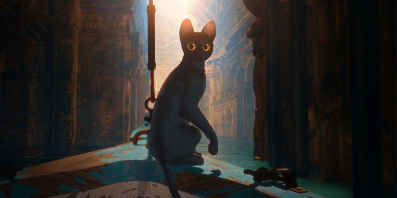 보트의 앞에 자리잡은 ‘플로우’ 고양이