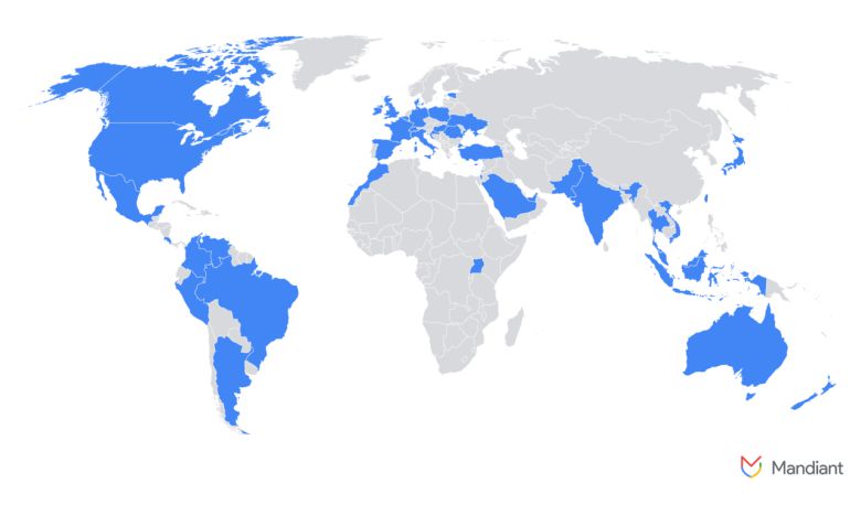 북한 IT 인력의 사이버 공격을 받고 있는 국가들. [구글 클라우드 제공]