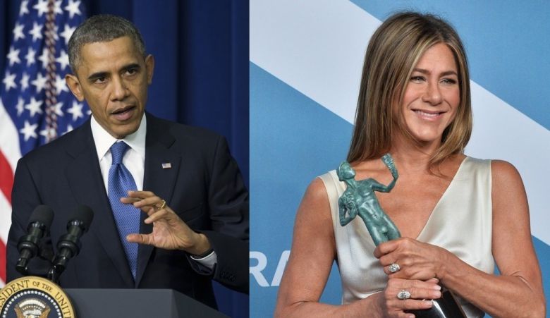 버락 오바마 전 미국 대통령이 할리우드 배우 제니퍼 애니스톤 [AP]