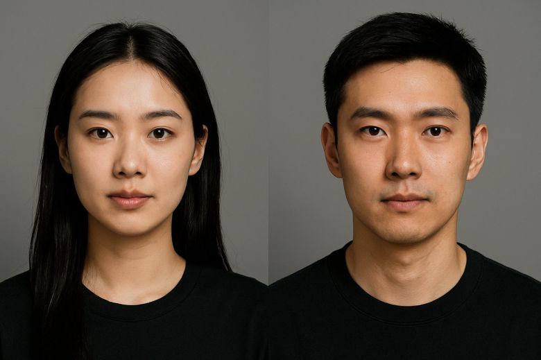 챗GPT에 ‘한국인 남녀’ 키워드를 입력해 생성한 증명사진. 양쪽 다 챗GPT를 사용해 제작한 사진이다.[챗GPT를 사용해 제작]