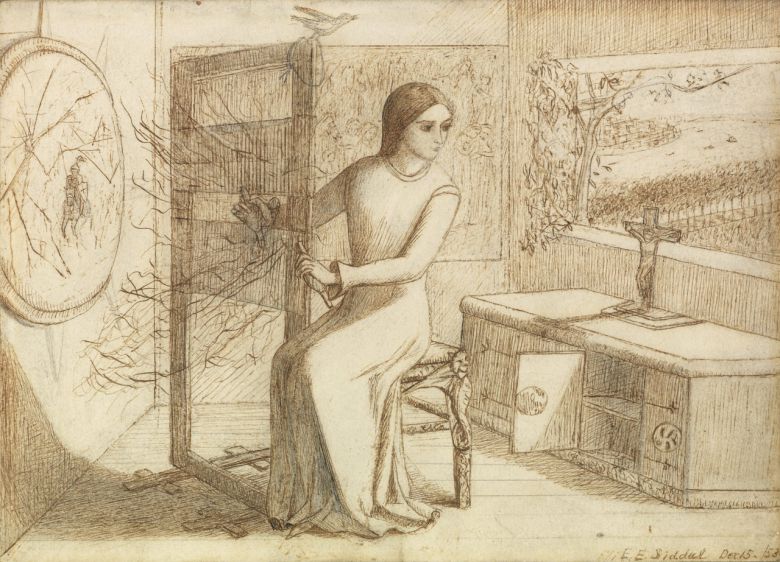 엘리자베스 시달, 샬롯의 여인, 1853, 종이에 연필과 잉크 등, 16.5x22.3cm