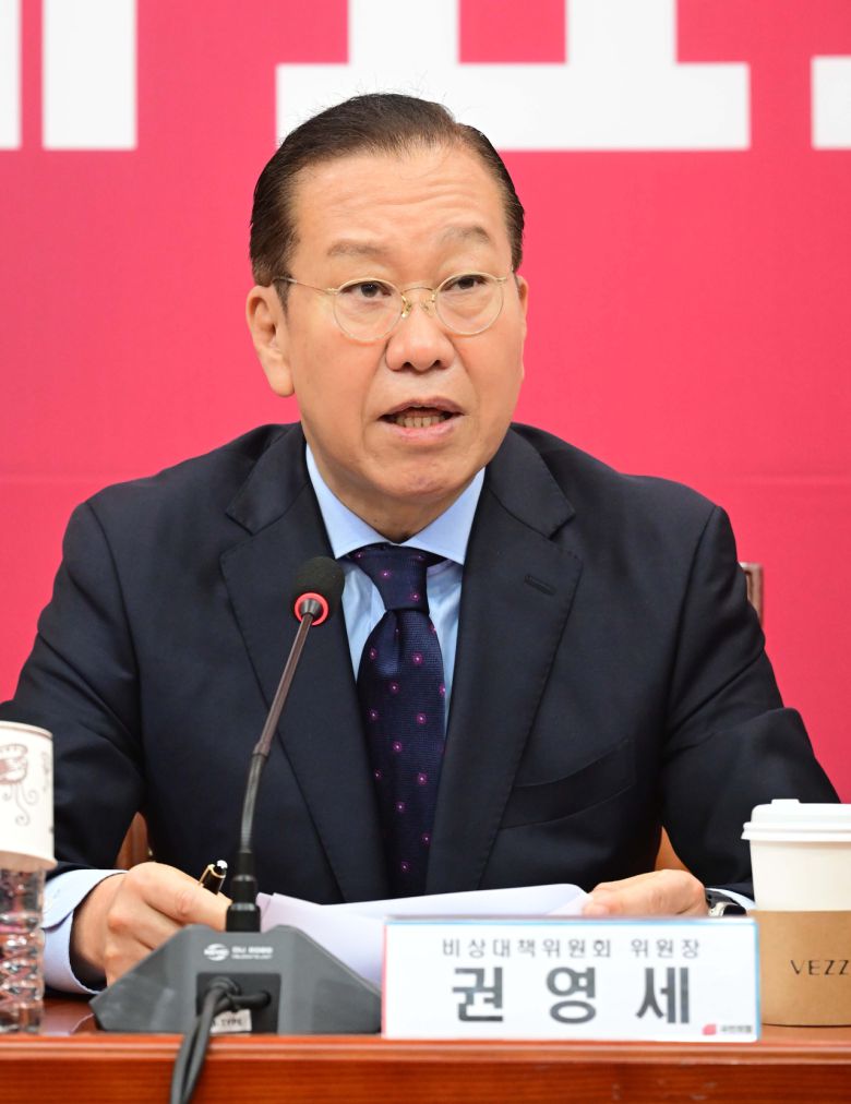 권영세 국민의힘 비상대책위원장이 지난 1일 오전 서울 여의도 국회에서 열린 비상대책위원회의에 참석해 발언하고 있다. 이상섭 기자