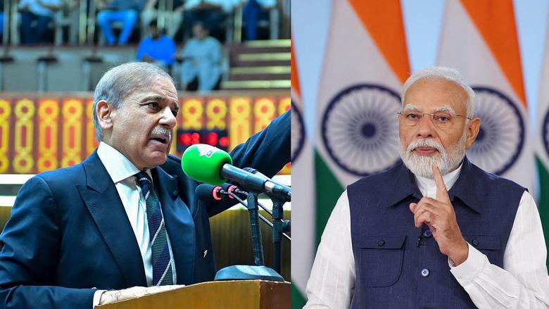 셰바즈 샤리프(왼쪽) 파키스탄 총리와 나렌드라 모디 인도 총리의 모습. [로이터]