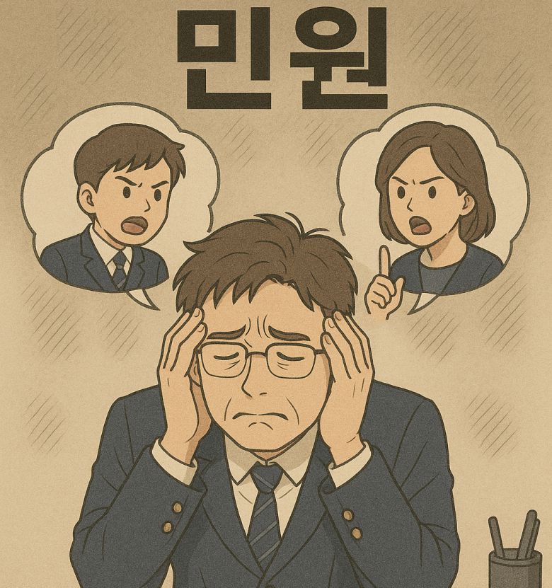 ‘서이초 사건’ 이후 교권을 보호하기 위한 노력이 계속되고 있는 가운데 지난해 교권보호위원회(이하 교보위)가 4234건 열렸다는 집계 결과가 나왔다. 사진은 민원에 괴로워하고 있는 선생님. [챗GPT를 통해 제작]