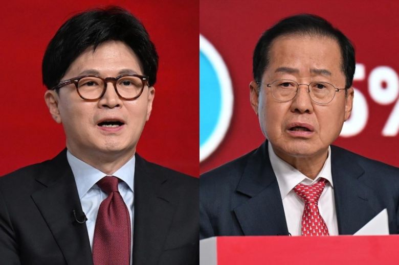 국민의힘 대선 경선에 출마했을 당시 한동훈(왼쪽) 전 대표와 홍준표 전 대구시장 [연합]