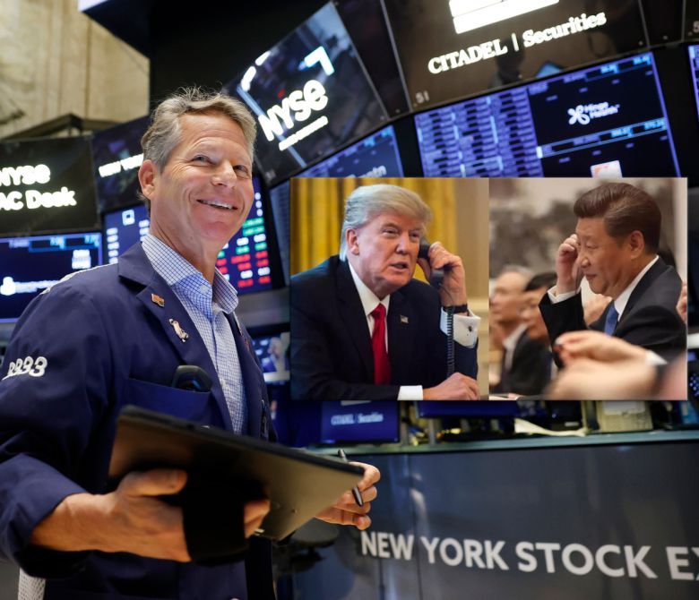 뉴욕증권거래소(NYSE)의 모습. 도널드 트럼프 미국 대통령과 시진핑 중국 국가 주석의 모습. [AP, 로이터, AFP]
