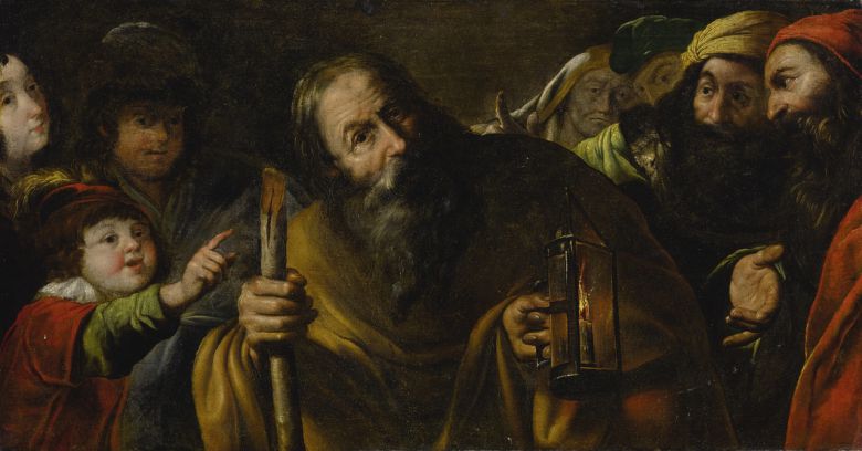 클로드 비뇽, 랜턴을 든 채 정직한 사람을 찾아 나선 디오게네스, 17세기경, 캔버스에 유채, 개인소장