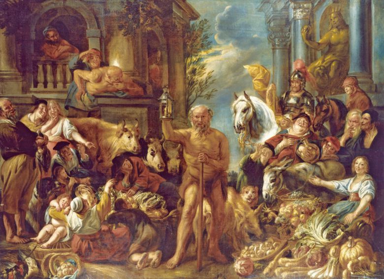 야콥 요르단스, 정직한 사람을 찾는 디오게네스, 1642, 캔버스에 유채, 233x349cm, Gemäldegalerie Alte Meister