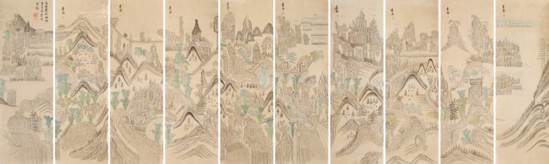 금강산칠보산도 10폭 병풍, 20세기 전반, 종이에 채색, 전주역사박물관