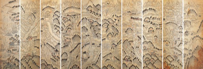 금강산도 10폭 병풍, 19세기 후반, 비단에 채색, 계명대학교 행소박물관