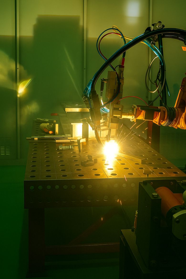 레어저-아크 하이브리드 용접장비로 용접 중인 모습.[한국생산기술연구원 제공]