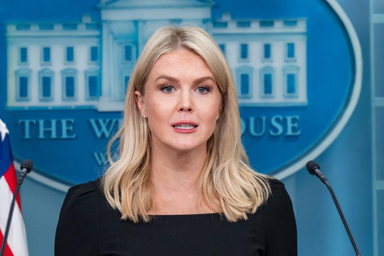 지난 19일(현지시간) 캐롤라인 레빗 백악관 대변인이 워싱턴 DC 백악관 제임스 S. 브래디 기자 브리핑룸에서 열린 언론 브리핑에서 질문에 답하고 있다. [UPI]