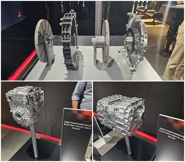 축 방향 플럭스 모터(위쪽부터 시계방향), 하이 퍼포먼스 일렉트릭 드라이버 유닛 리어, 하이 퍼포먼스 일렉트릭 드라이브 유닛 프런트. 독일(아팔터바흐)=서재근 기자