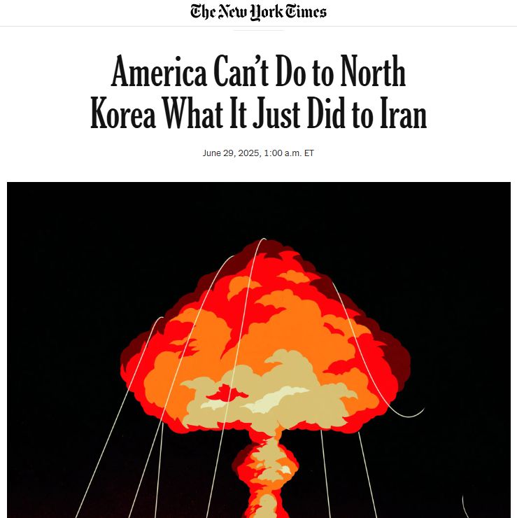 미 일간지 뉴욕타임스(NYT)의 한 칼럼에서 미국이 북한의 핵보유를 인정해야 한다는 주장이 나왔다. [NYT 캡처]