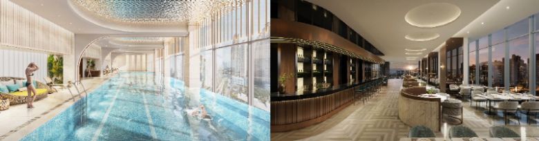 <좌: 리버뷰 아쿠아 풀, 우:시그니처 살롱>