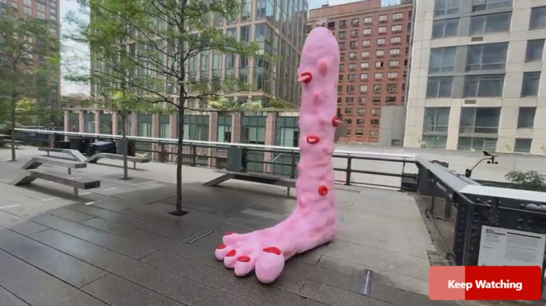 뉴욕 명소 하이라인 공원에 설치된 발 모양의 조형물. 남근을 떠올리게 한다는 반응과 함께 외설 논란이 일고 있다. [뉴욕포스트 갈무리]