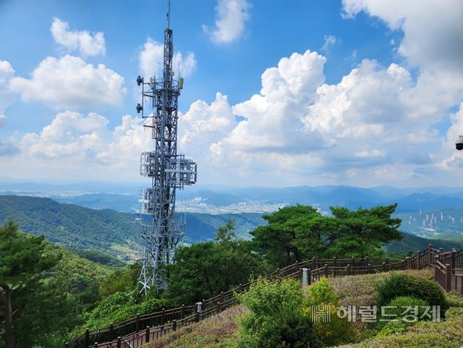 광양시 구봉산 지상파 방송사 송신탑.  /박대성 기자.