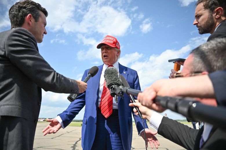 지난 6월 20일 미국 뉴저지주 모르리스타운 시 소재 모르리스타운 시 공항에서 도널드 트럼프 미국 대통령이 발언하고 있다.[AFP]
