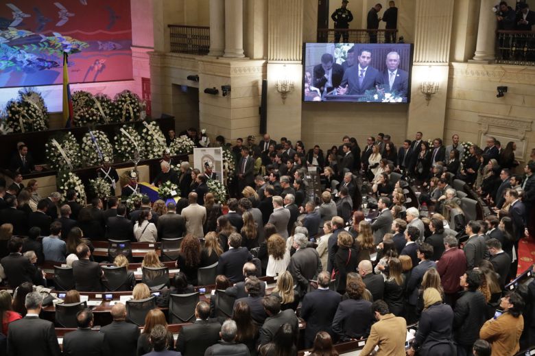 11일(현지시간) 콜롬비아 보고타에서, 고(故) 미겔 우리베 콜롬비아 상원의원을 추모하는 행사 동안 촬영한 국회의사당 타원홀 전경. [EPA]