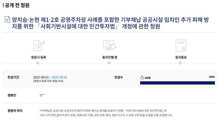 양치승이 1일 제기한 국민동의청원. [국회 국민동의청원 홈페이지 캡처]