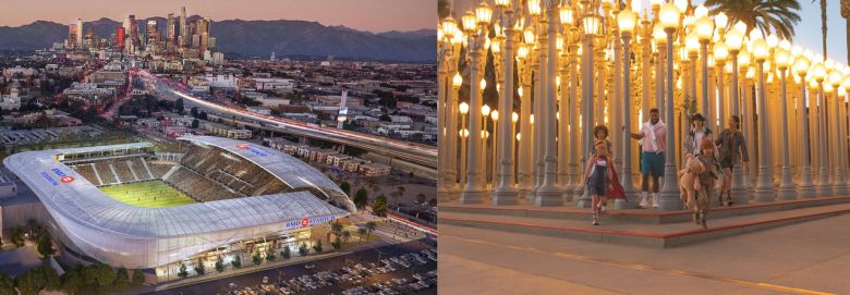 손흥민선수가 뛰고 있는 BMO경기장(왼쪽)과 LACMA 풍경
