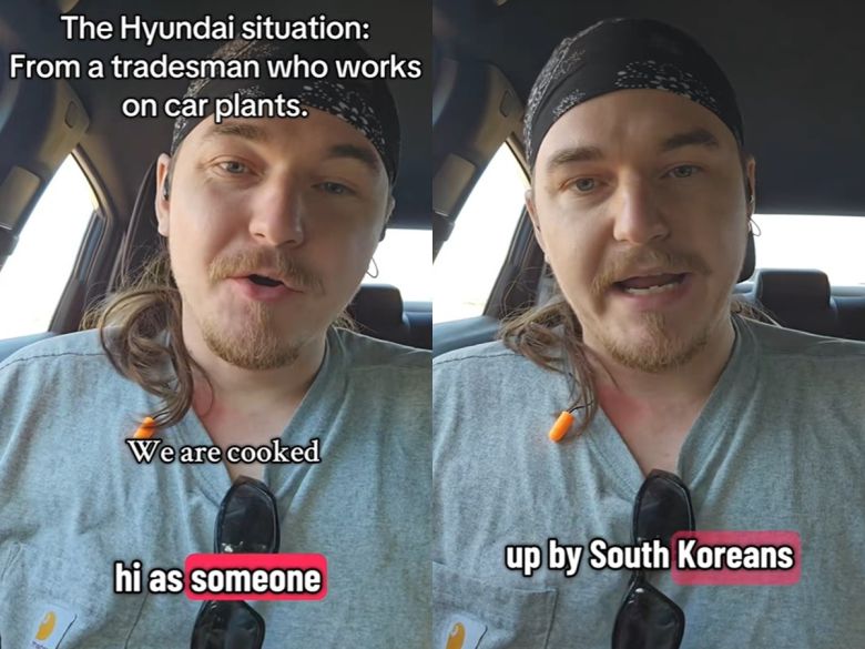 틱톡 이용자 포니보이는 “포드, 쉐보레, 닛산, 마쯔다, 토요타 그 회사들에서 모두 기계는 한국인이 설계하고, 설치하고, 세팅한다. 자동차 공장은 서로 얽혀있다”고 말했다. [소셜미디어 갈무리]