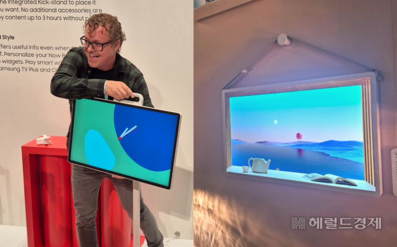 삼성전자가 IFA 2025에서 선보인 ‘더 무빙스타일’(왼쪽)과 LG전자가 CES 2025에서 전시한 ‘스탠바이미2’. [헤럴드DB]