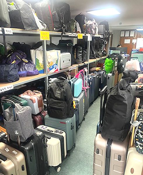 관광객들이  맡겨둔 케리어가  여행사 사무실을 가득 차지하고 있다.[여행사 제공]