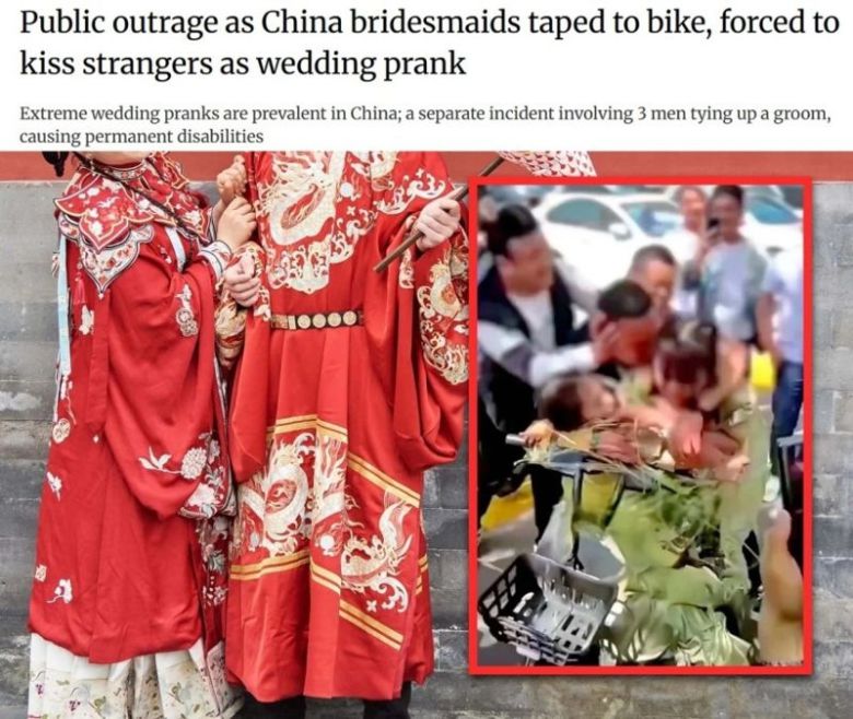 중국 결혼식 풍습인 ‘훈나오’가 지나친 장난이 아닌 성추행이라는 비판이 제기되고 있다.  [SCMP]